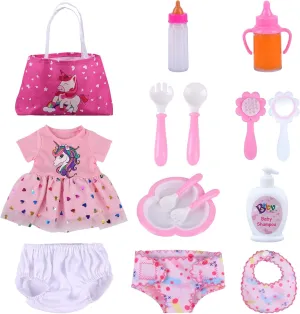 BABESIDE 13Pcs Baby Doll Clothes and Accessories for 17-20 Inch Dolls, Baby Doll Feeding and Care Set with Doll Clothes, Underwear, Bibs, Carry Bag, Magic Bottle for Reborn Baby Doll Girl Toy Gift