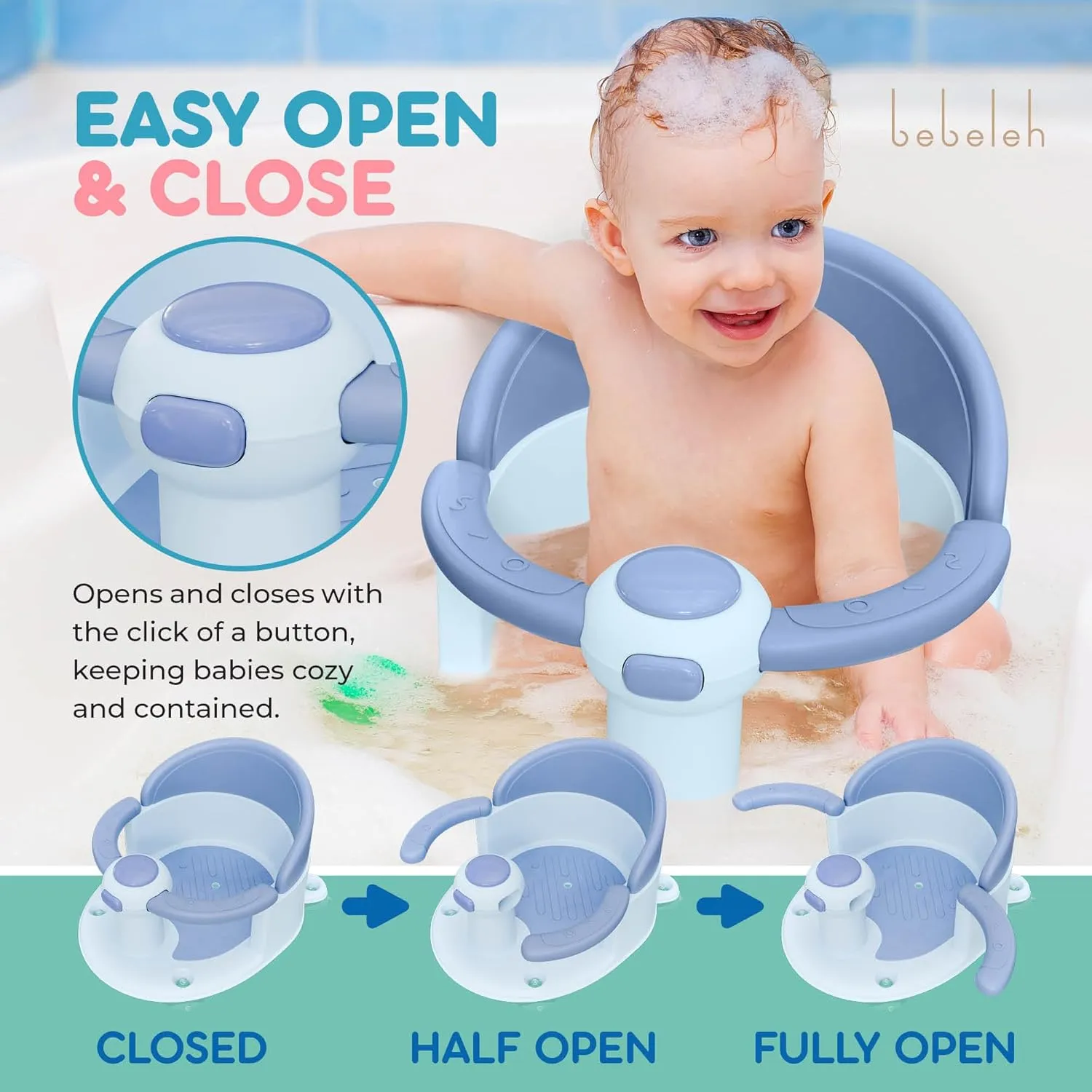 Baby Bath Seat for 6 Months & Up - Safe Infant & Toddler Bathtub Seat for Sitting Up - Baby Bath Tub Seat for Shower (Blue)