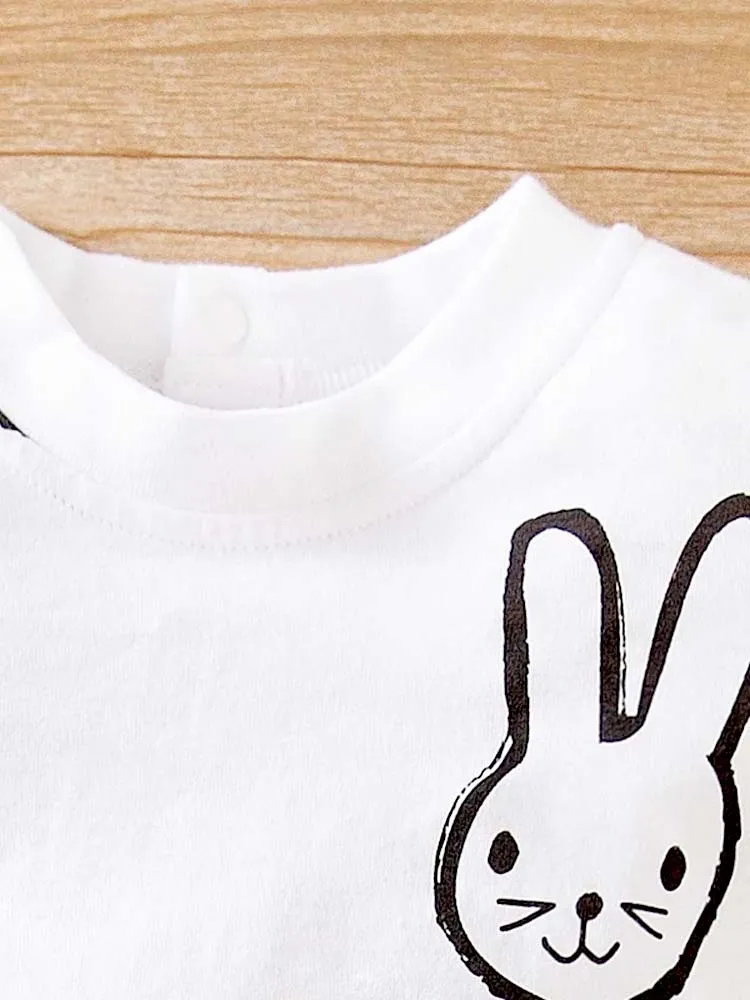 Baby Footed White Sleepsuit with Bunny Rabbit Design - 3 to 12 Months