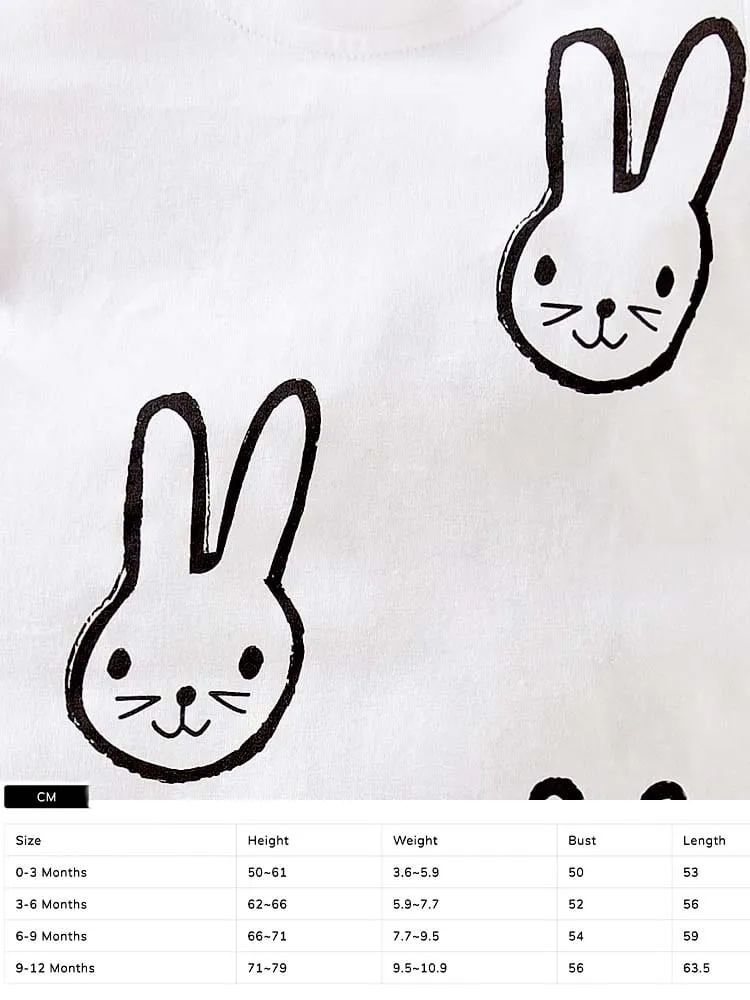 Baby Footed White Sleepsuit with Bunny Rabbit Design - 3 to 12 Months