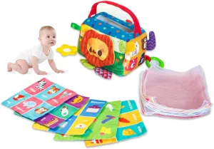 Baby Tissue Box Toy - Baby Toys 6-12 Months Montessori Toys for 6 Month Old Toys with Textured Tails, Baby Cloth Tissues toy, Crinkle, Squeaky Sounds, Mirror, 88620