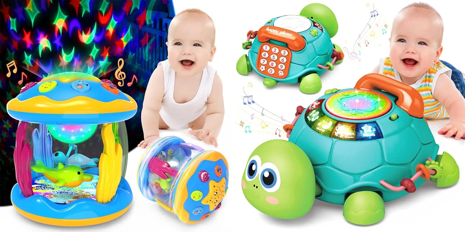 Baby Toys 6 to 12 Months, Musical Crawling Turtle Toys & Projector Rotating Light Up Toys, Early Learning Educational Toy with Light & Sound, Birthday Toy for Infant Toddler Boy Girl 7 8 9 10 11 month