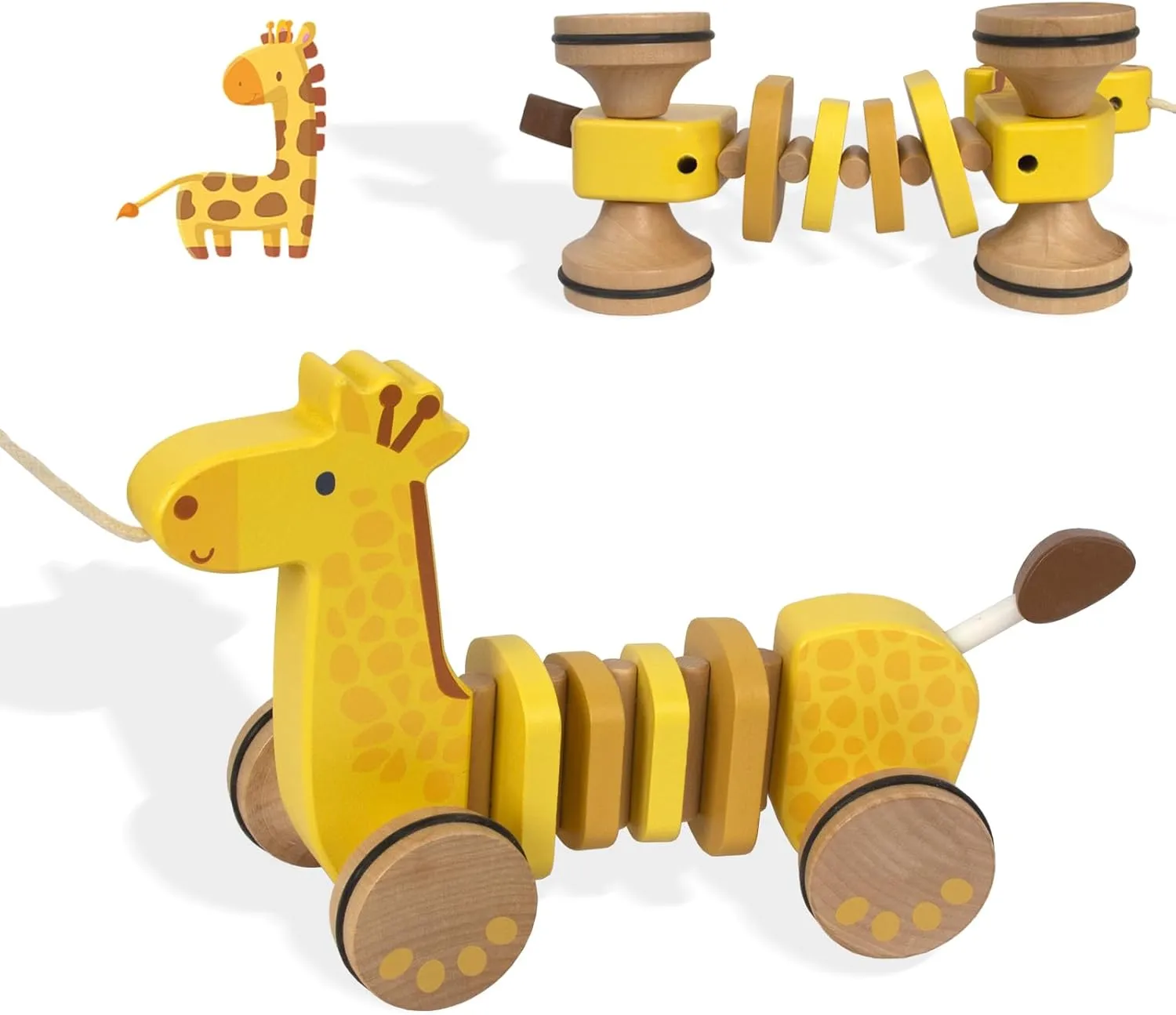 Baby Toys Car,Wooden Pull Along Toddler Toy, Developmental Toy for 1 Year Old Girl Boy Birthday Gift (Giraffe)