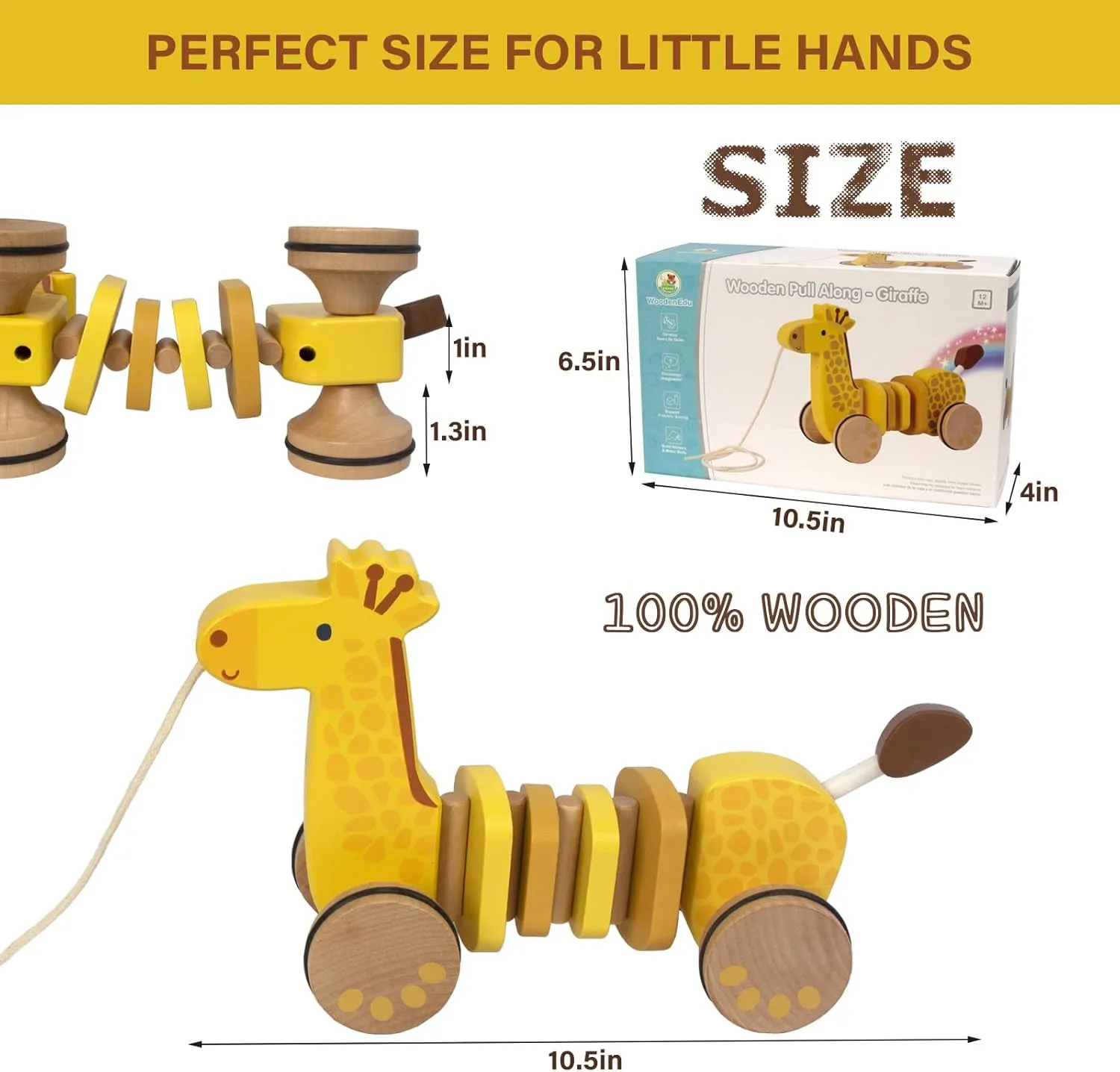 Baby Toys Car,Wooden Pull Along Toddler Toy, Developmental Toy for 1 Year Old Girl Boy Birthday Gift (Giraffe)