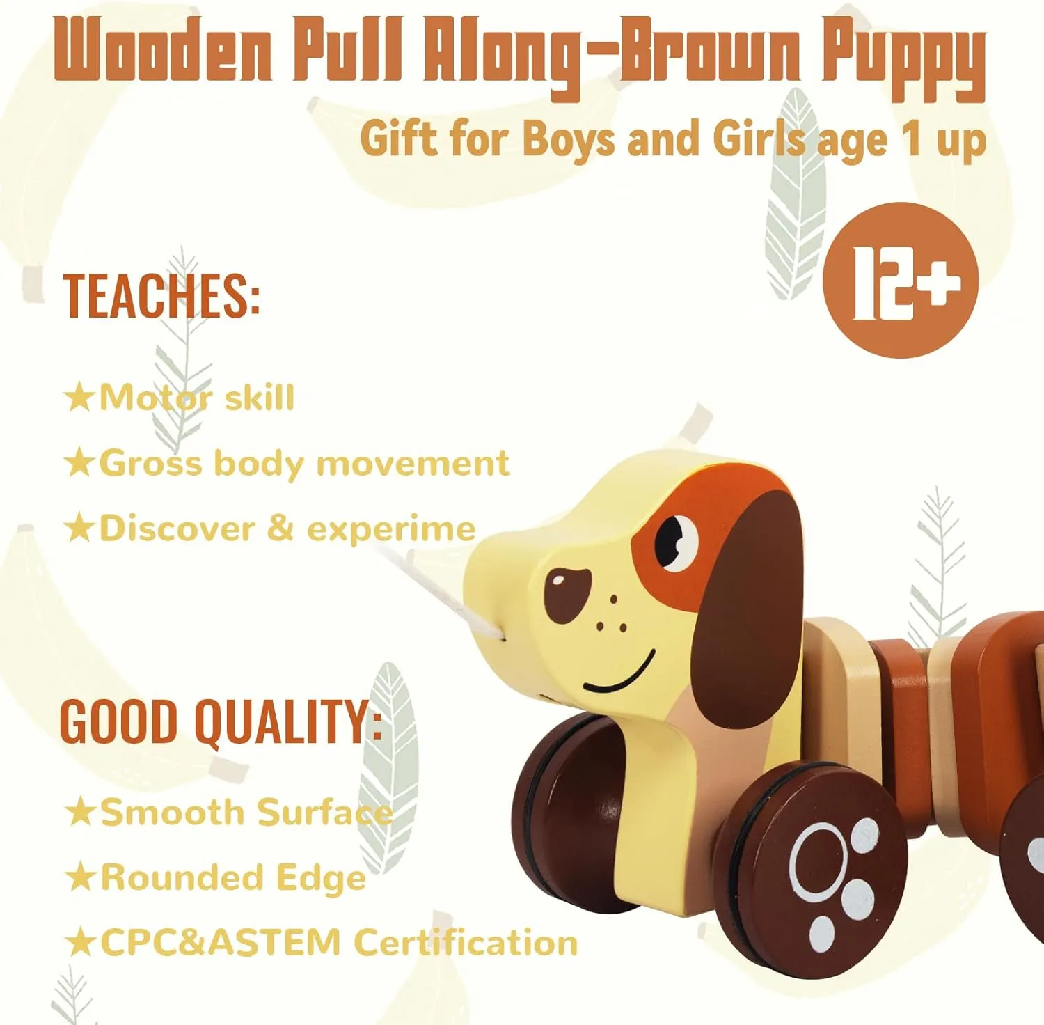 Baby Toys Car,Wooden Pull Along Toddler Toy, Developmental Toy for 1 Year Old Girl Boy Birthday Gift