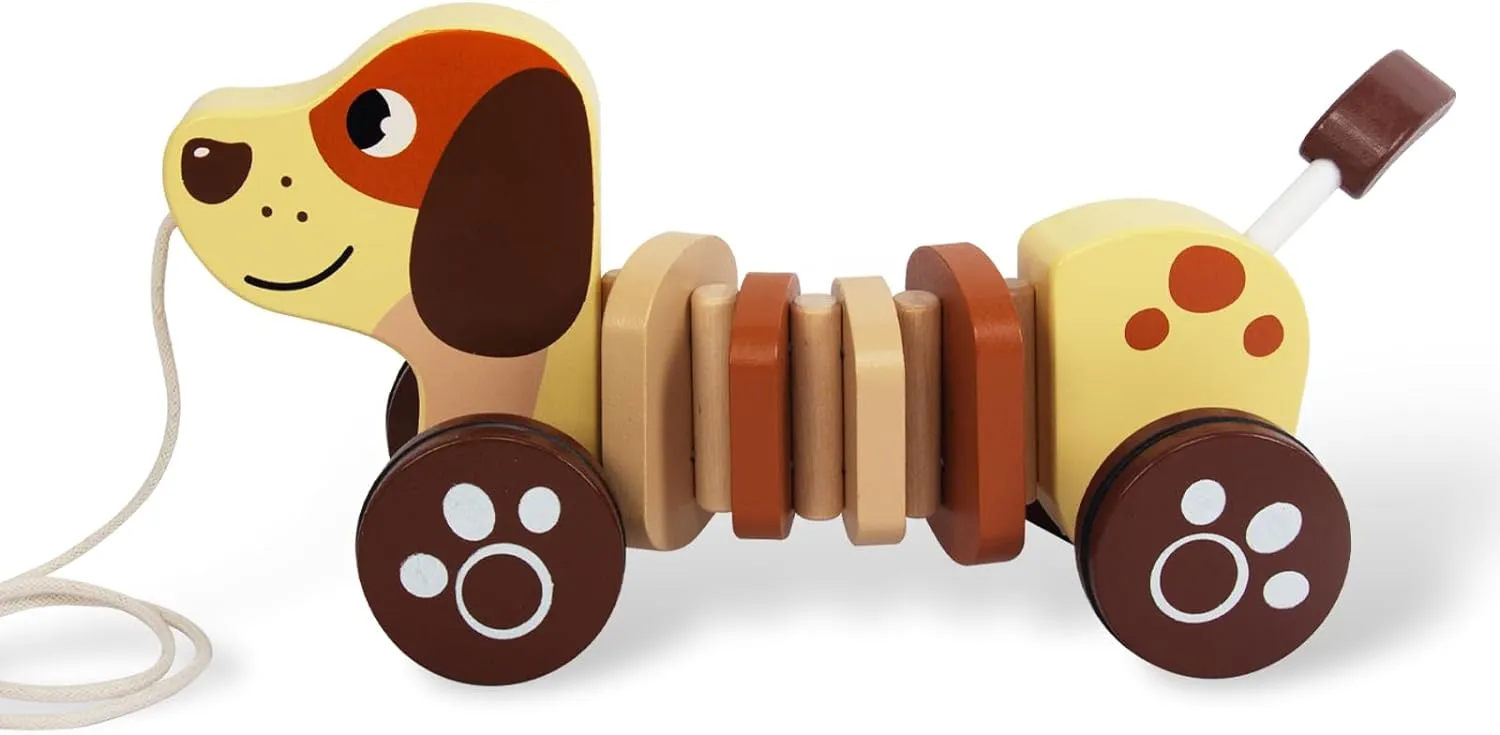Baby Toys Car,Wooden Pull Along Toddler Toy, Developmental Toy for 1 Year Old Girl Boy Birthday Gift