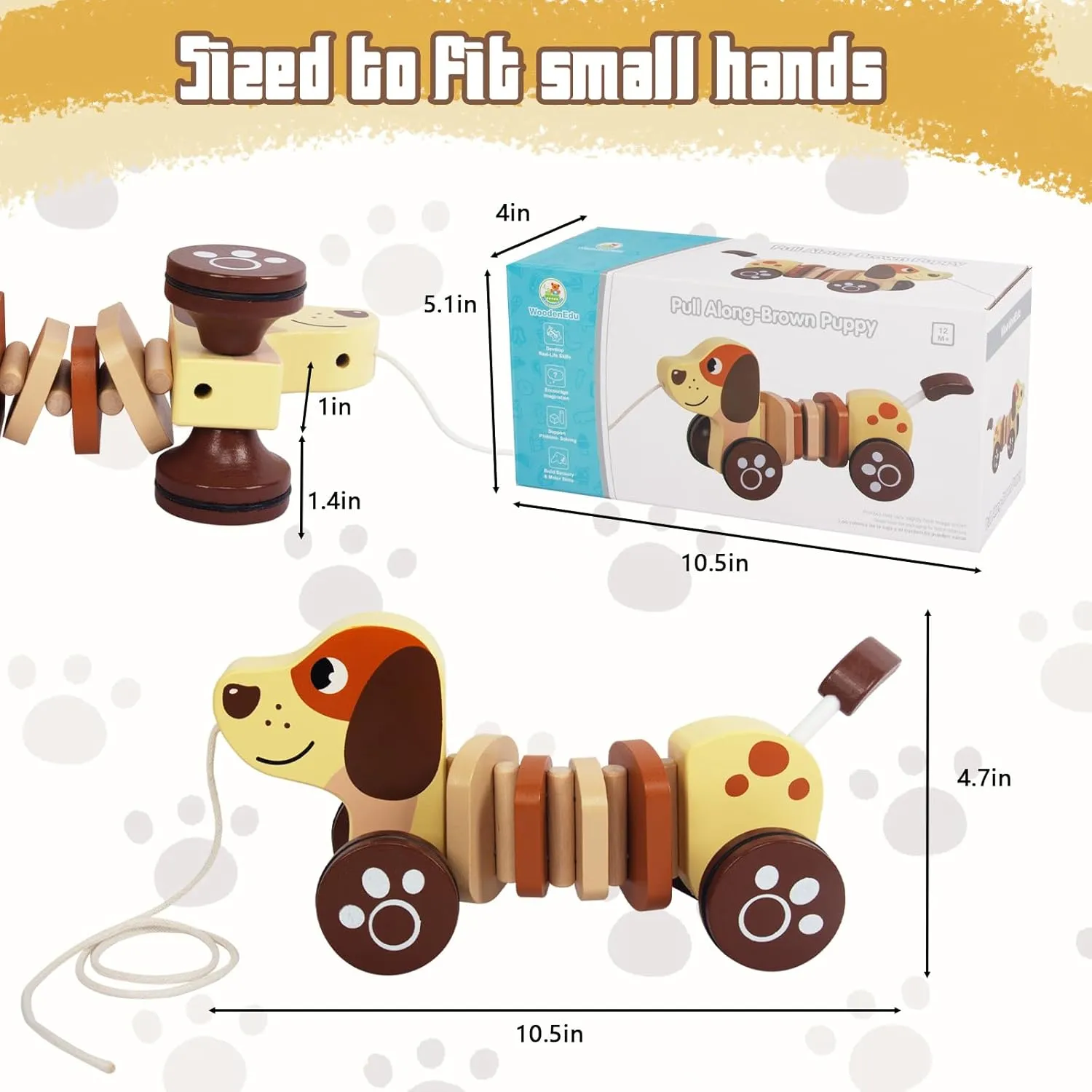 Baby Toys Car,Wooden Pull Along Toddler Toy, Developmental Toy for 1 Year Old Girl Boy Birthday Gift