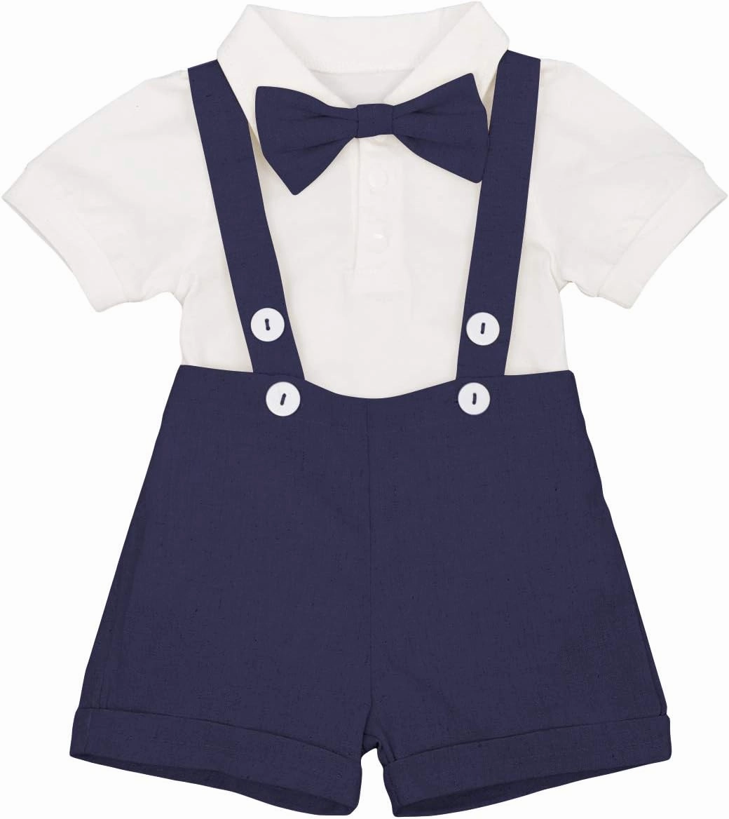 Baby Boy Baptism Christening Outfit Bowtie Dress Shirt Suspenders Shorts Summer Wedding Party Formal Ring Bearer Suits