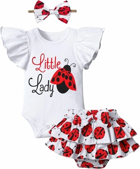 Baby Girl Clothes,Girl Summer Outfit Romper Sets Ruffle Short Sleeve Top Shorts  Bow Hairband 3Pcs Set