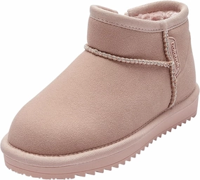 Balabala Girls Snow Boots, Warm Faux Fur Winter Snow Shoes Classic Suede Ankle Zipper Mini Boots for Toddler Little/Big Kids