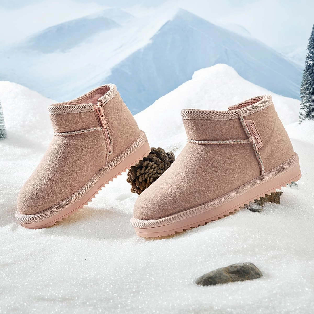 Balabala Girls Snow Boots, Warm Faux Fur Winter Snow Shoes Classic Suede Ankle Zipper Mini Boots for Toddler Little/Big Kids