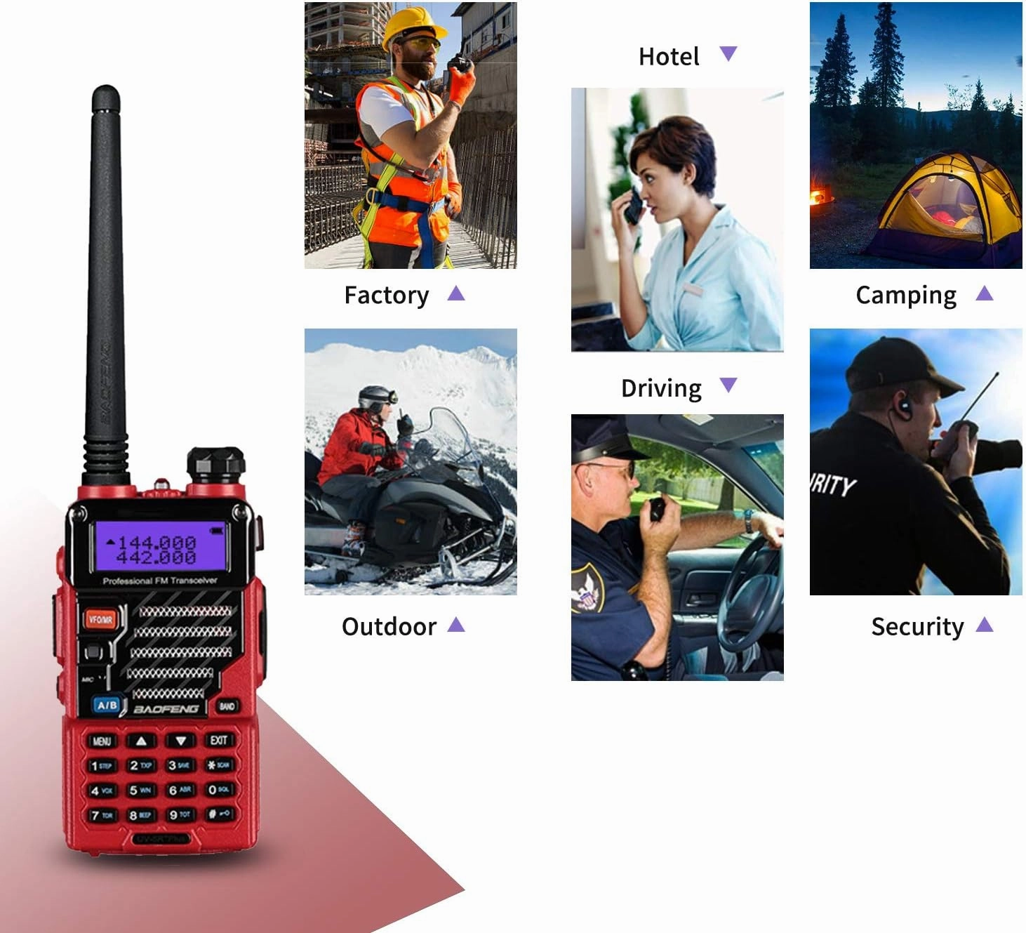 BAOFENG UV-5R  Plus Two Way Radio, Long Range for Adults Rechargeable with Earpiece, Walkie Talkie for Outdoors, 144-148 420-450MHz, Qualette Series, Flame Red