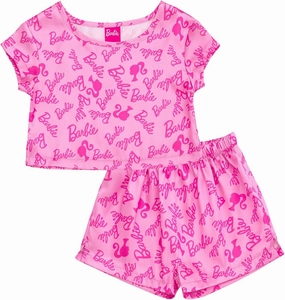 Barbie Girls Lounge Pajama Shirt and Pajama Shorts Sleep Set Little Kid to Big Kid Sizes (4-14-16)