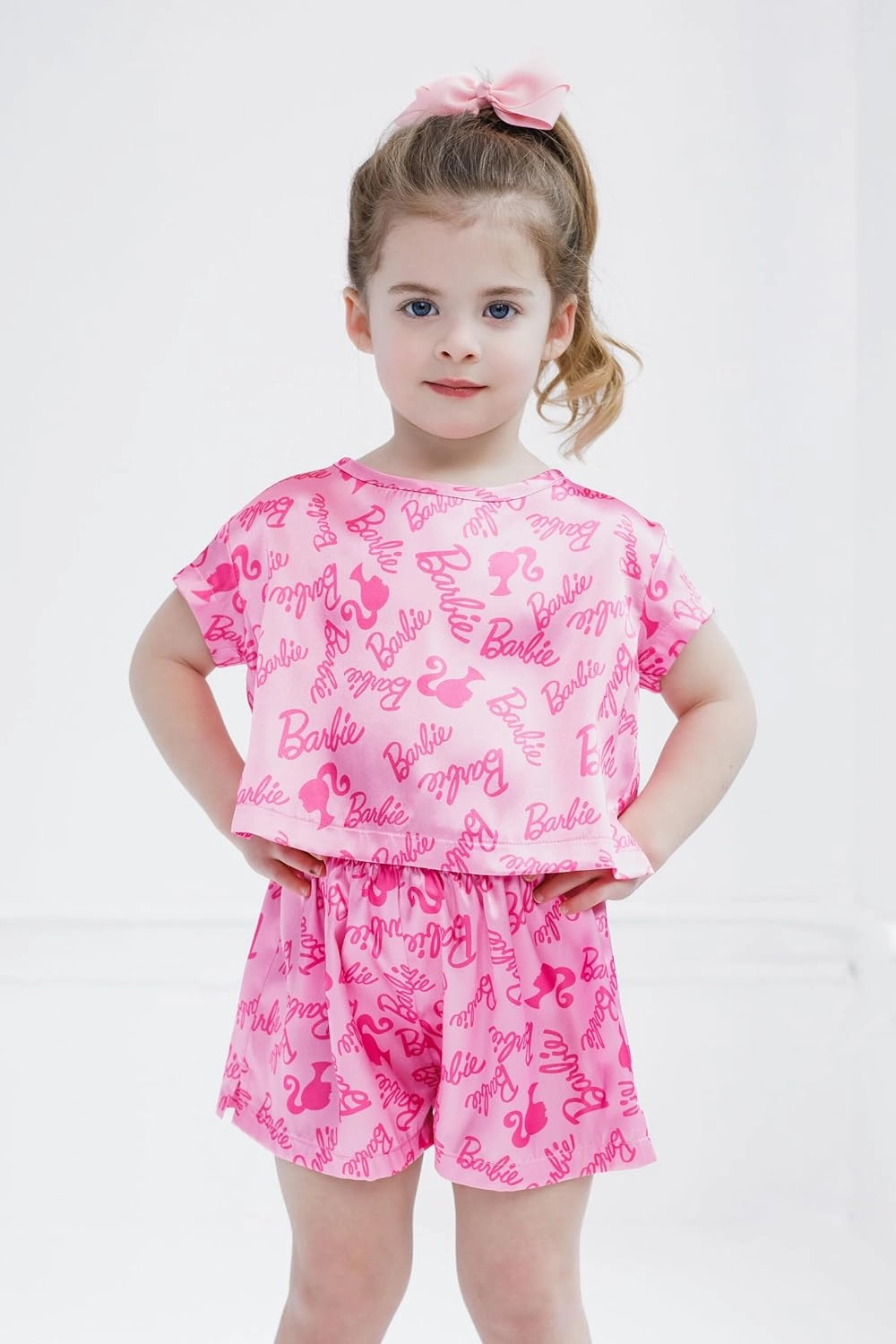 Barbie Girls Lounge Pajama Shirt and Pajama Shorts Sleep Set Little Kid to Big Kid Sizes (4-14-16)