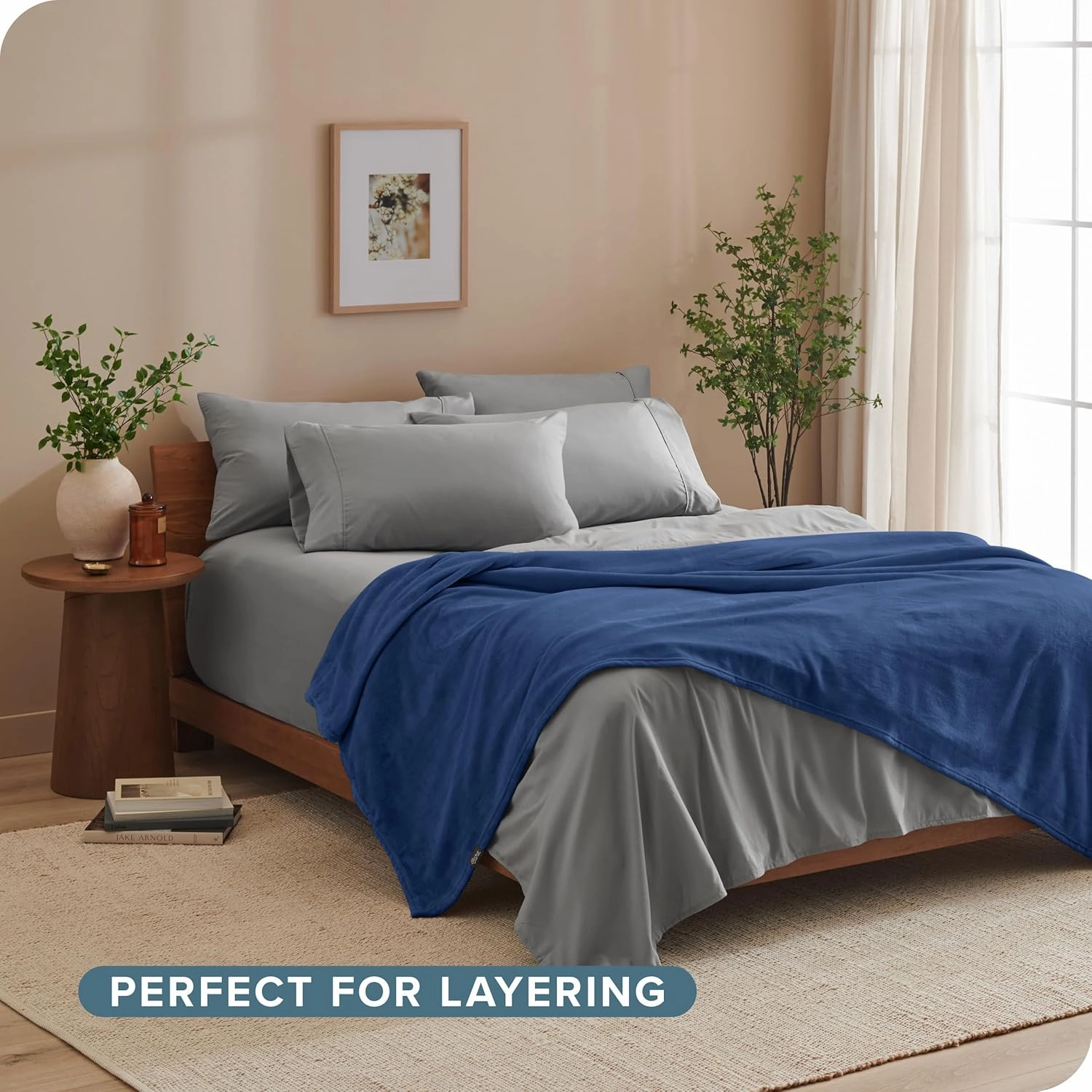 Bare Home Fleece Blanket - Extra Long - Dark Blue - Throw for Bed, Sofa, Couch, Movie Night, Camping, and Travel - Microplush - Cabin Blanket (Twin/Twin XL, Dark Blue)