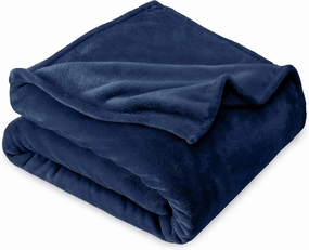 Bare Home Fleece Blanket - Extra Long - Dark Blue - Throw for Bed, Sofa, Couch, Movie Night, Camping, and Travel - Microplush - Cabin Blanket (Twin/Twin XL, Dark Blue)