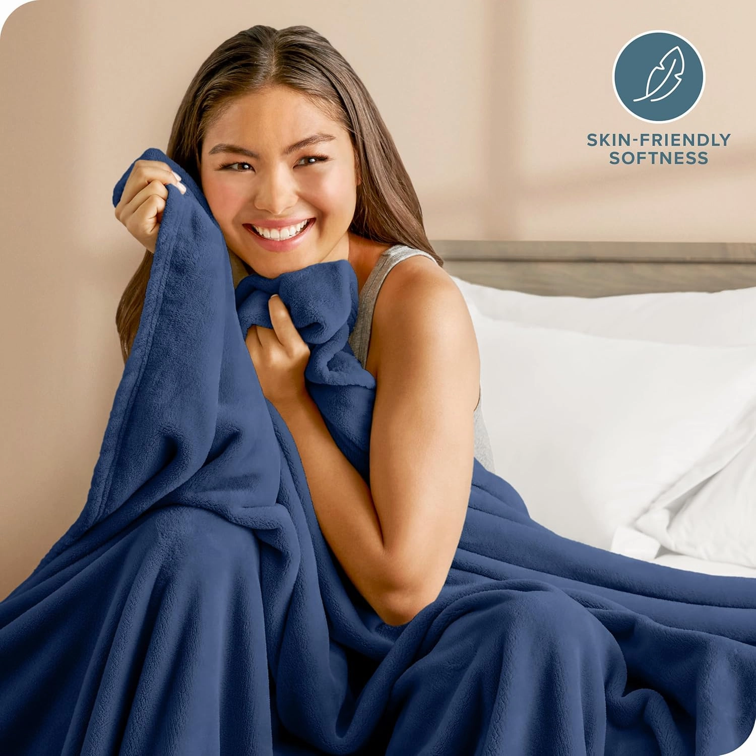 Bare Home Fleece Blanket - Extra Long - Dark Blue - Throw for Bed, Sofa, Couch, Movie Night, Camping, and Travel - Microplush - Cabin Blanket (Twin/Twin XL, Dark Blue)