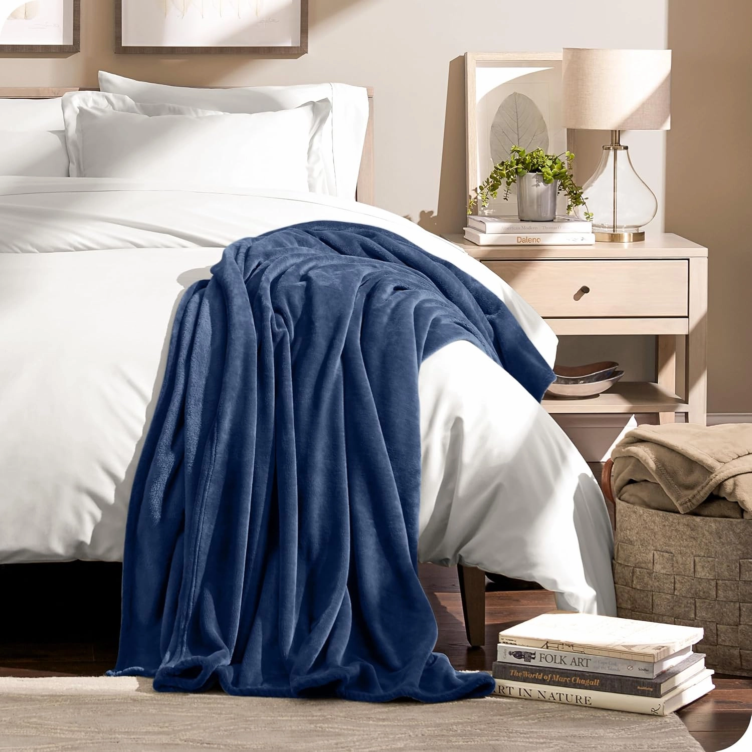 Bare Home Fleece Blanket - Extra Long - Dark Blue - Throw for Bed, Sofa, Couch, Movie Night, Camping, and Travel - Microplush - Cabin Blanket (Twin/Twin XL, Dark Blue)