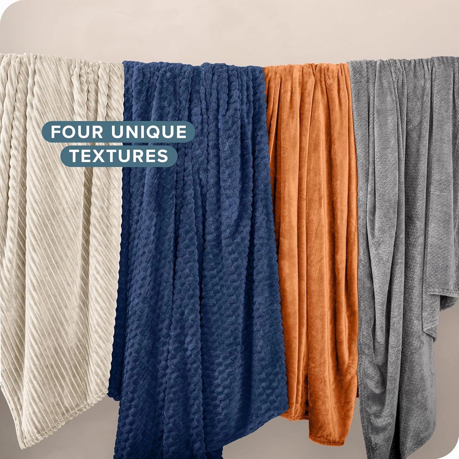 Bare Home Textured Fleece Microplush Blanket - Extra Long - Lightweight Throw for Bed, Sofa, Couch, Movie Night, Camping, and Travel - Ultra Soft Warm Blanket (Twin/Twin XL, Chevron White)