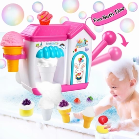 Bath Bubbles for Kids, Foam Pretend Ice Cream Toy Bath Bubble Maker Bath Time Bubble Machine, No Hole Bath Toys Set for Toddlers, Bubble Maker for Bathtub Gift for Boy Girl