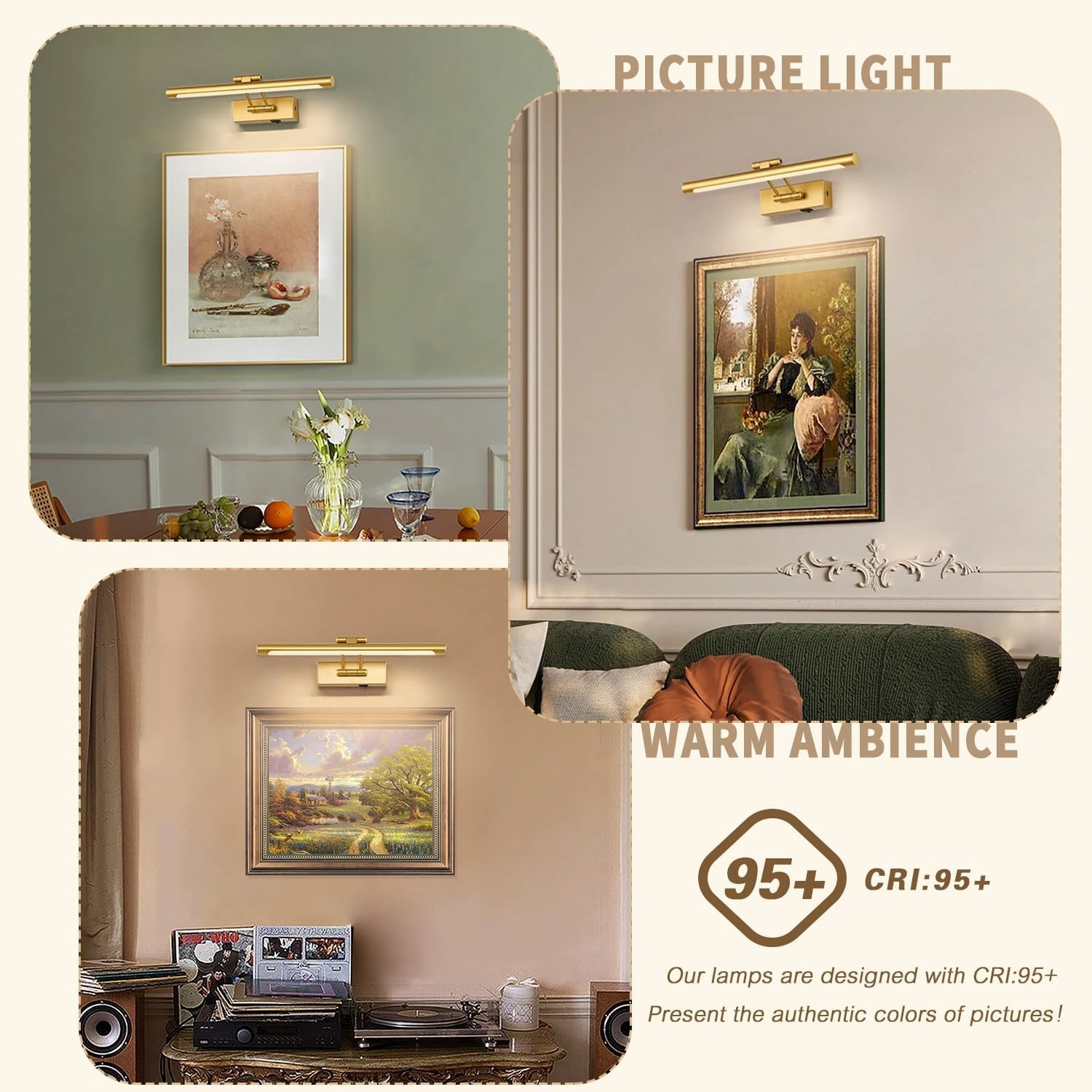Battery Operated Picture Lights with Remote and Timer,Wireless Art Light for Paintings with Adjustable Swing Arm Gold Gallery Lights 15.75in Rechargeable Wall Sconce