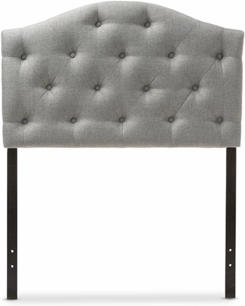 Baxton Studio Myra Modern and Contemporary Fabric Upholstered Button-Tufted Scalloped Headboard Grey/Twin