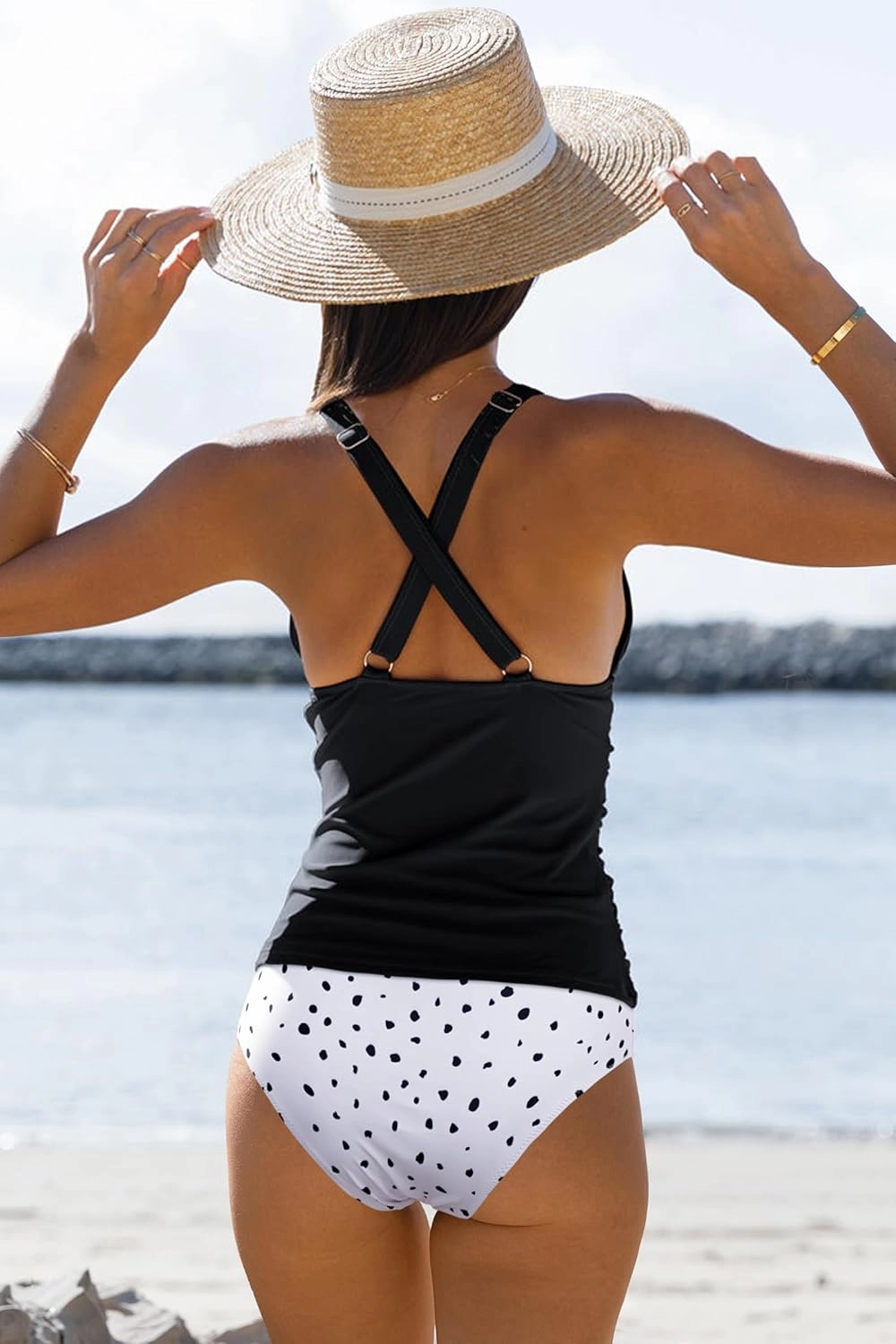Beachsissi Women's Cute Floral Print Swimsuits V Neck Tummy Control Tankini Set