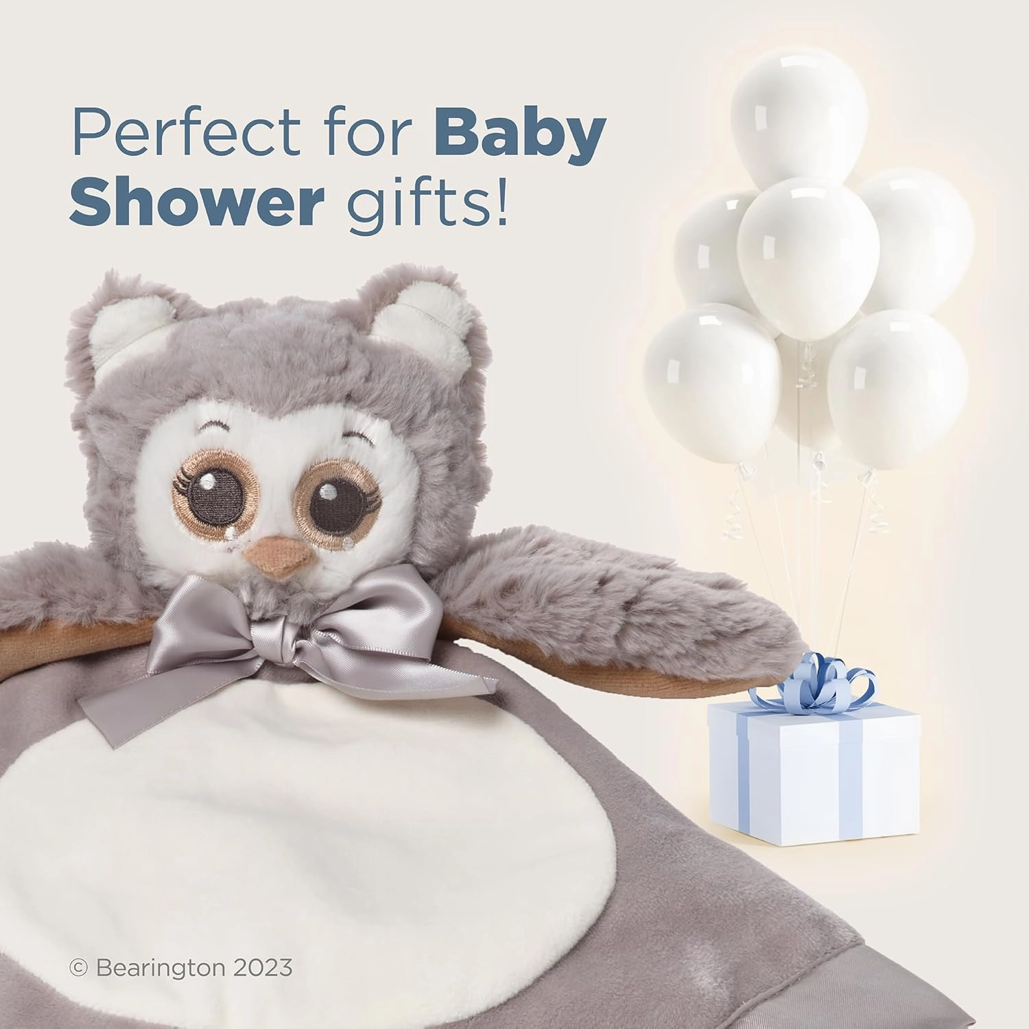 Bearington Baby Lil’ Owlie Snuggler, 15 Inch Gray Owl Plush Stuffed Animal Security Blanket Lovey for Babies