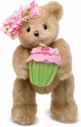Bearington Casey The Birthday Cake Bear: 10” Tall Stuffed Teddy with Ultra-Soft Faux-Fur, Expressive Face, Adorable Hair Bow and Plush Cupcake, Machine Washable, Birthday Gift for Kids or Adults