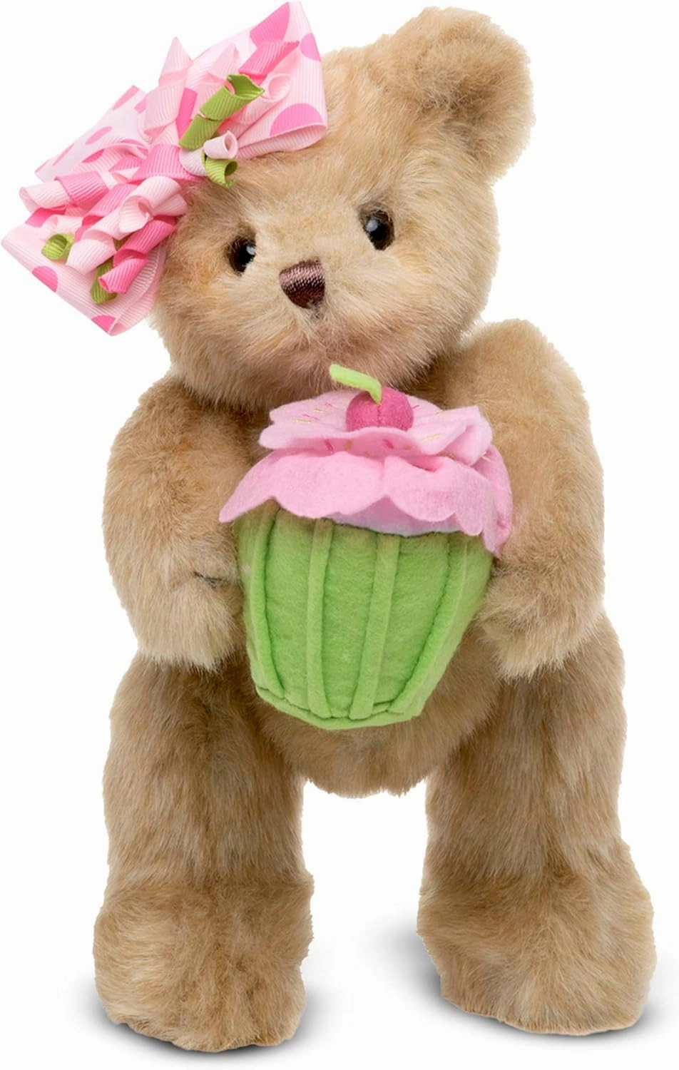 Bearington Casey The Birthday Cake Bear: 10” Tall Stuffed Teddy with Ultra-Soft Faux-Fur, Expressive Face, Adorable Hair Bow and Plush Cupcake, Machine Washable, Birthday Gift for Kids or Adults