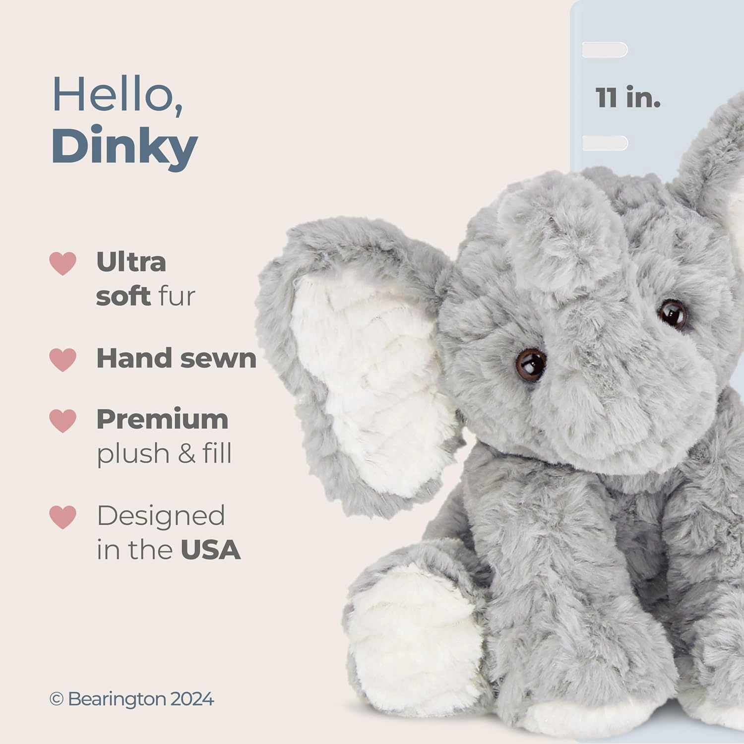 Bearington Dinky The Elephant 11 Inch Stuffed Elephant - Stuffed Animal - Plush Elephant