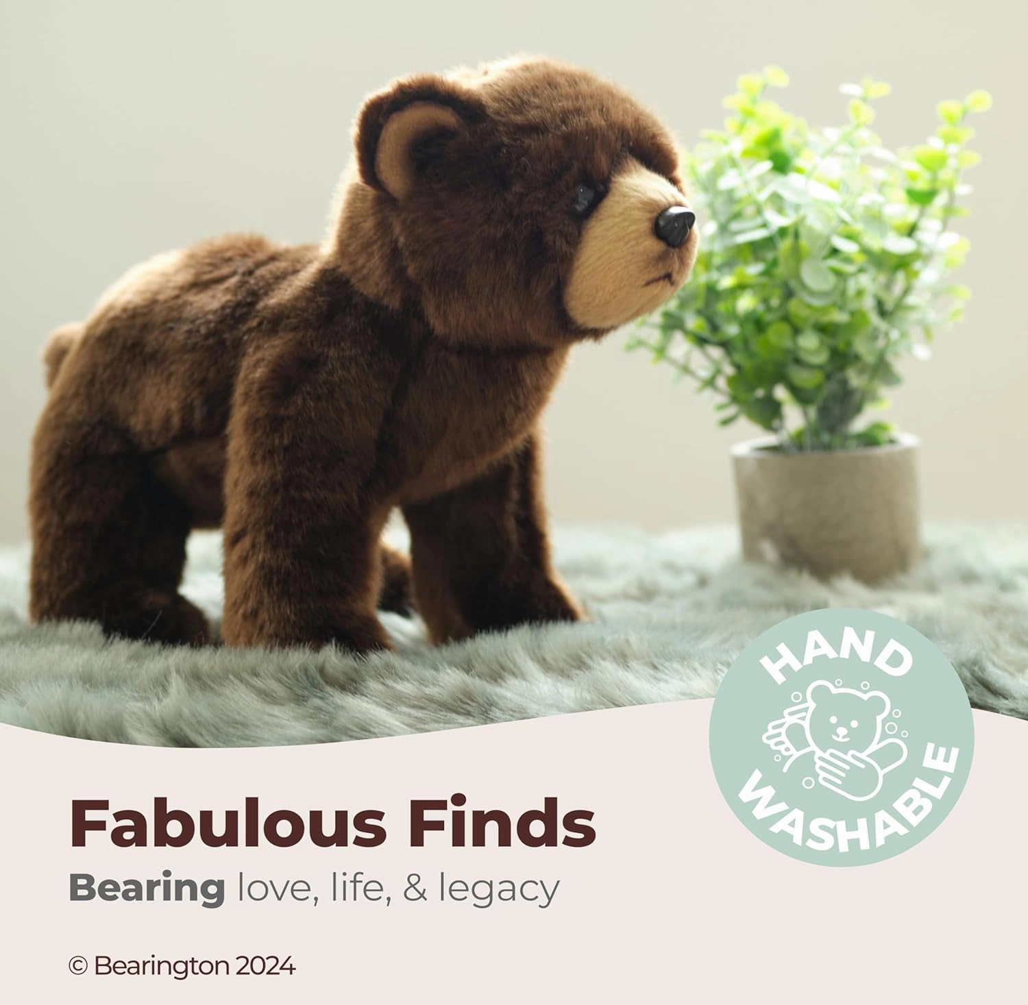 Bearington Grizby The Brown Bear: 13 Inches Tall, Realistic Plush Stuffed Animal Toy with Ultra-Soft Faux Fur & Fill, Expressive Face and Floppy Body - for Animal Lovers of All Ages