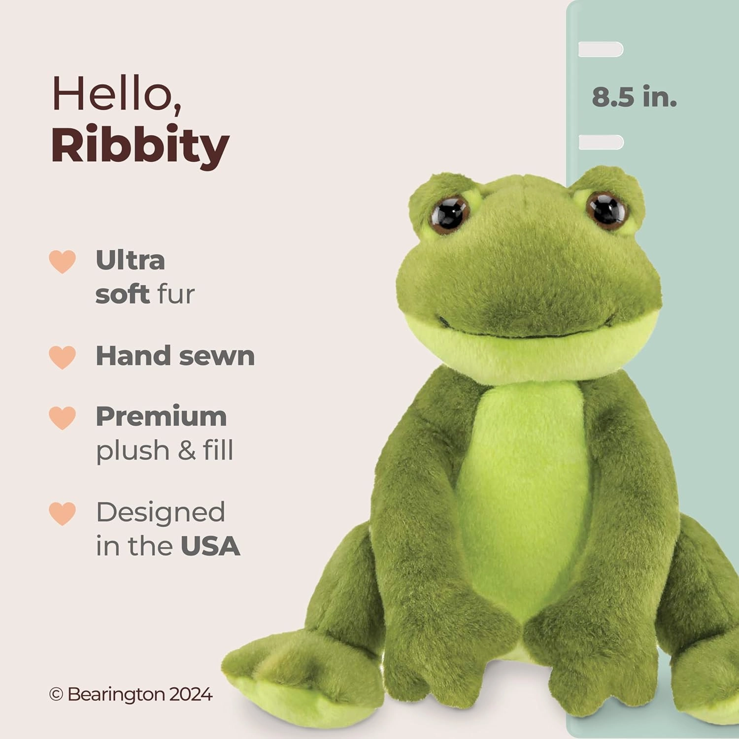 Bearington Ribbity Plush Frog Stuffed Animal, 8.5 Inches