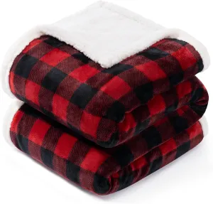 BEAUTEX Christmas Sherpa Fleece Throw Blanket, Super Soft Warm Buffalo Plaid Plush Blankets and Throws, Warm Winter Cozy Fuzzy Blanket for Couch Sofa Bed (Red, 50" x 60")