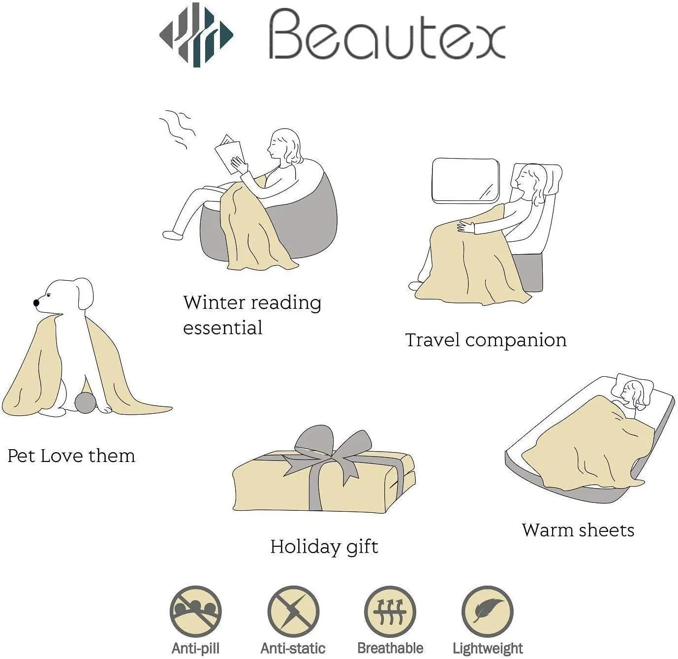 BEAUTEX Sherpa Fleece Throw Blanket, Super Soft Warm Buffalo Plaid Plush Blankets and Throws, Lightweight Cozy Fuzzy Blanket for Couch Sofa Bed (Brown, Throw 50" x 60")