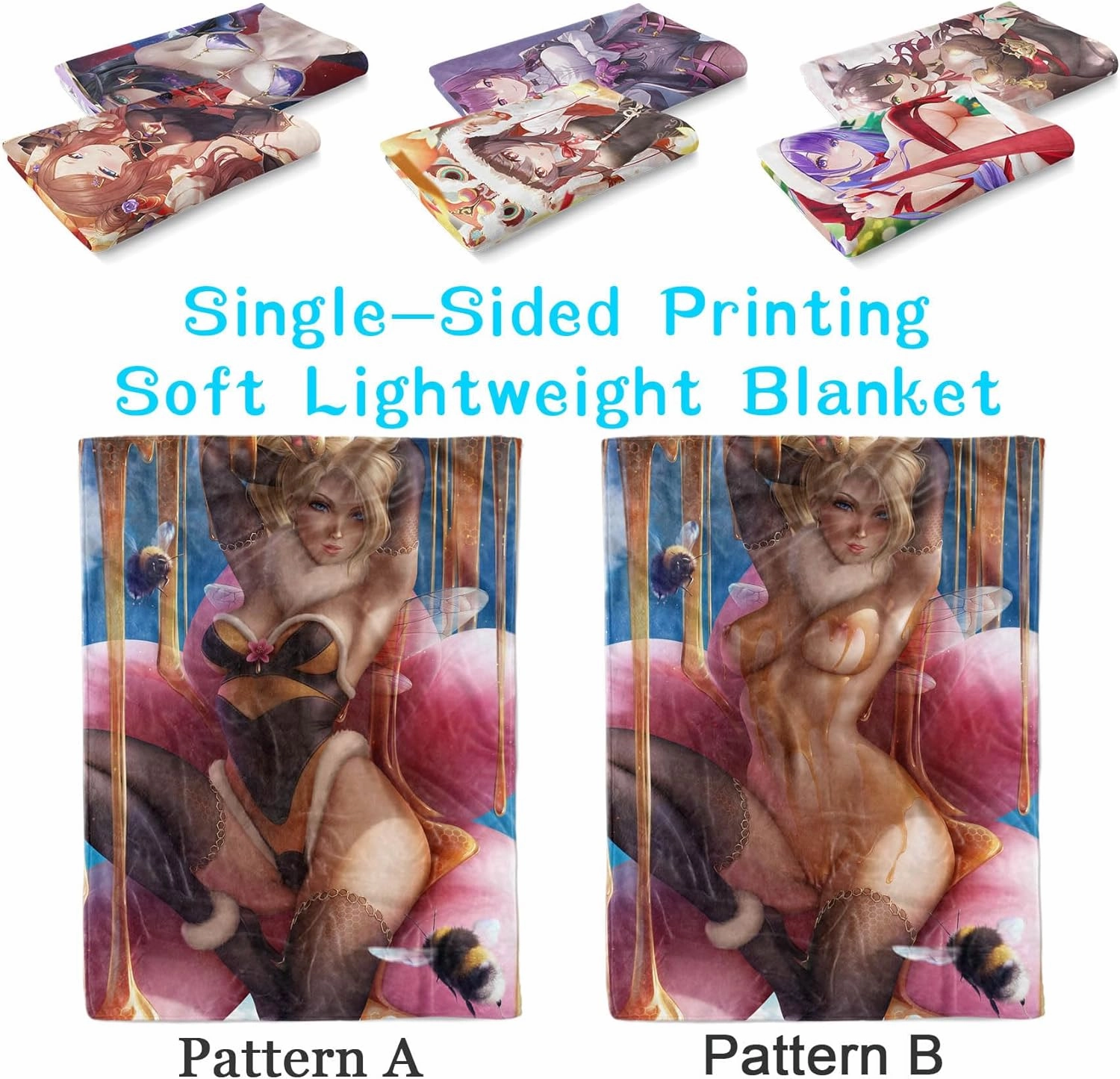 Beautiful Bee Girl, Lewd Waifu Anime Flannel Fleece Blanket Naked Waifu Plush Throw Fuzzy Super Soft Microfiber Flannel Blankets for Couch, Bed, Sofa Warm and Cozy for All Seasons, 40 * 50"