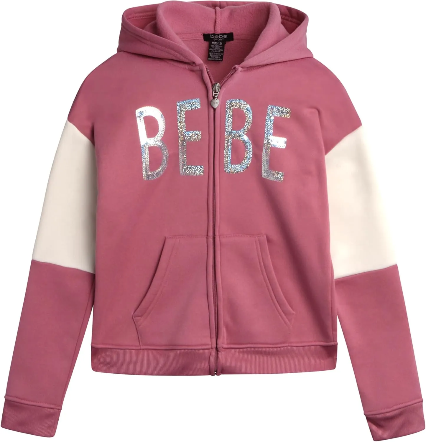 bebe Girls' Jogger Set - 2 Piece Sequin Fleece Zip Up Hoodie and Jogger Pants - Cute Matching Outfits for Girls (Sizes: 7-12)