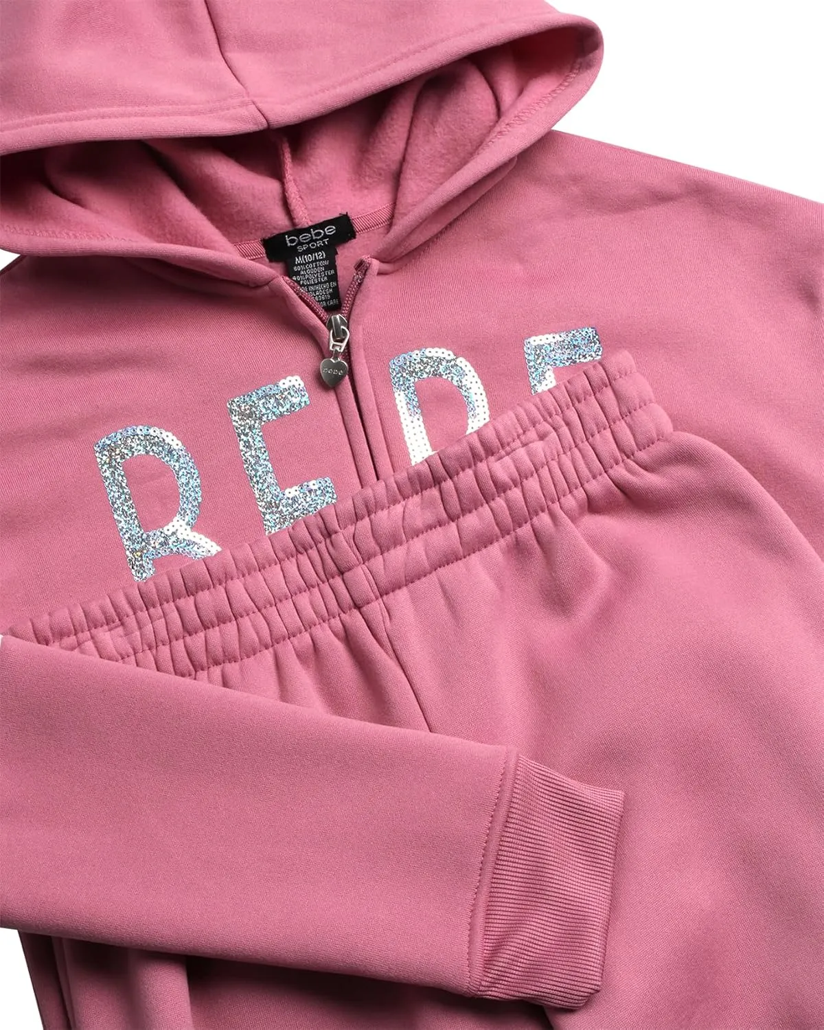 bebe Girls' Jogger Set - 2 Piece Sequin Fleece Zip Up Hoodie and Jogger Pants - Cute Matching Outfits for Girls (Sizes: 7-12)