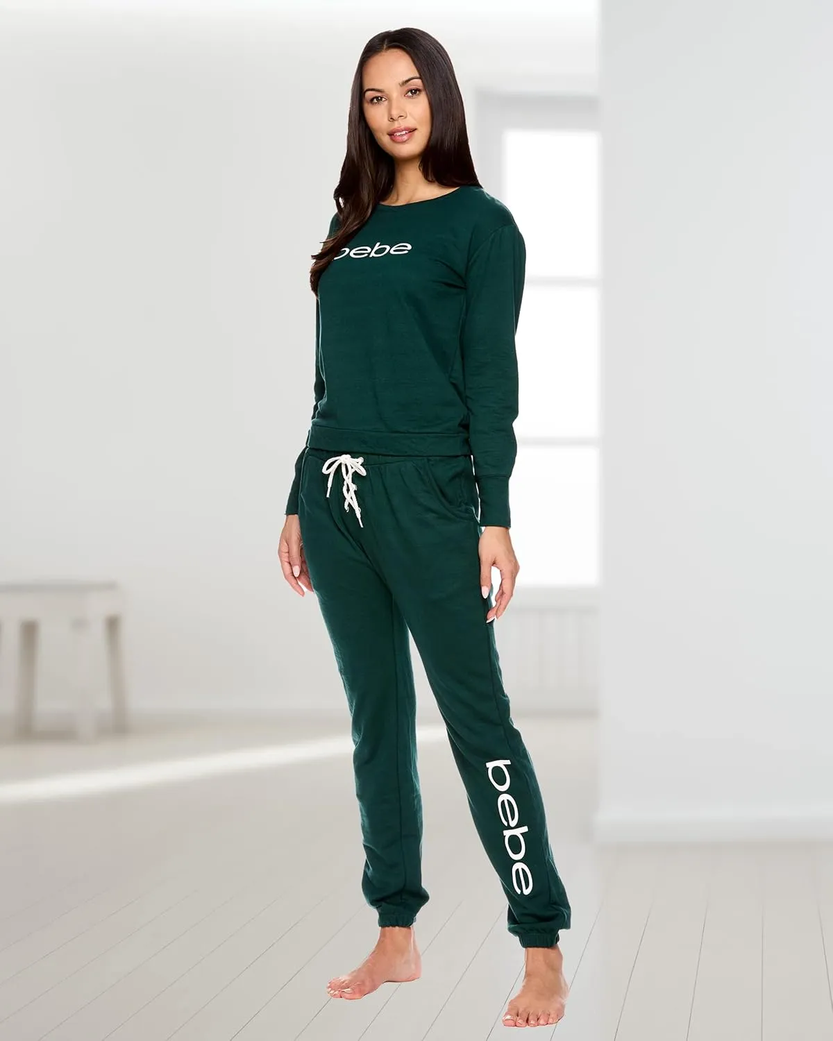 bebe Womens Pajama Sets - French Terry Pajamas Long Sleeve Pullover Top and PJ Pants with Pockets - Sleepwear for Women