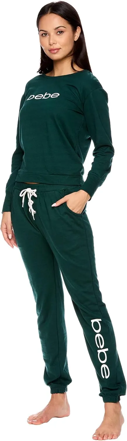 bebe Womens Pajama Sets - French Terry Pajamas Long Sleeve Pullover Top and PJ Pants with Pockets - Sleepwear for Women