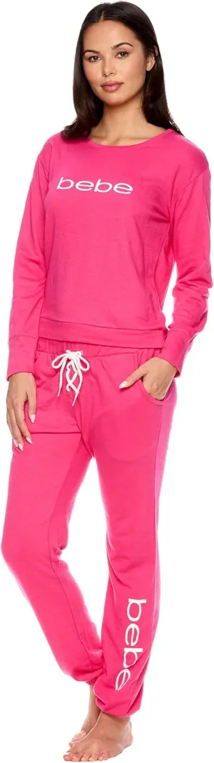bebe Womens Pajama Sets - French Terry Pajamas Long Sleeve Pullover Top and PJ Pants with Pockets - Sleepwear for Women