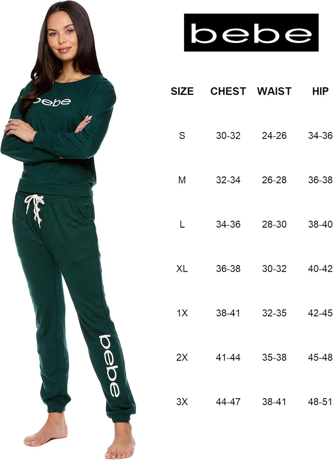 bebe Womens Pajama Sets - French Terry Pajamas Long Sleeve Pullover Top and PJ Pants with Pockets - Sleepwear for Women