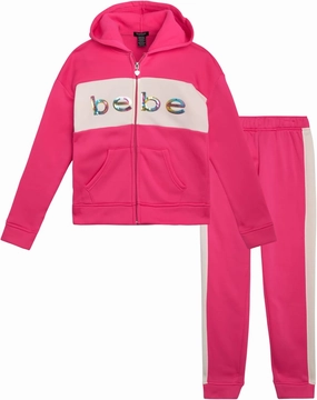 bebe Girls' Jogger Set - 2 Piece Sequin Fleece Zip Up Hoodie and Jogger Pants - Cute Matching Outfits for Girls (Sizes: 7-12)