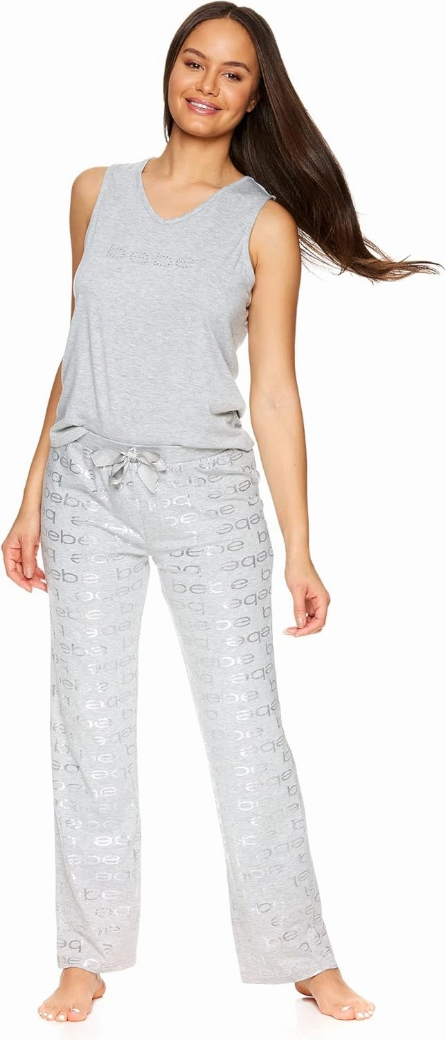 bebe Womens Pajama Sets, Logo Sleeveless Top and Pajama Pants, PJ Set for Women