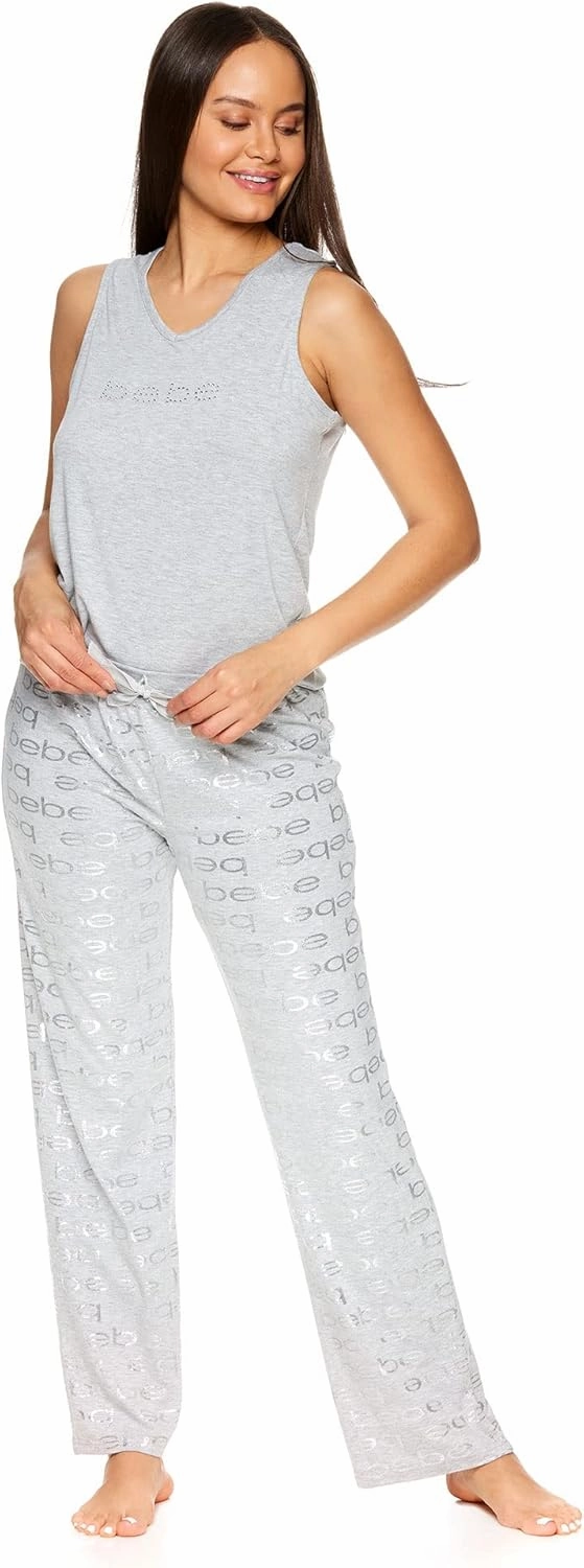 bebe Womens Pajama Sets, Logo Sleeveless Top and Pajama Pants, PJ Set for Women