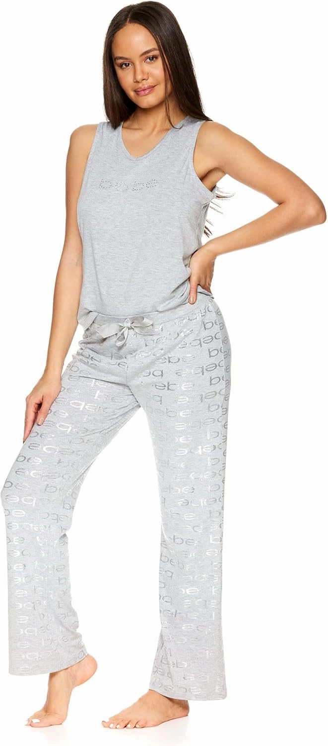 bebe Womens Pajama Sets, Logo Sleeveless Top and Pajama Pants, PJ Set for Women