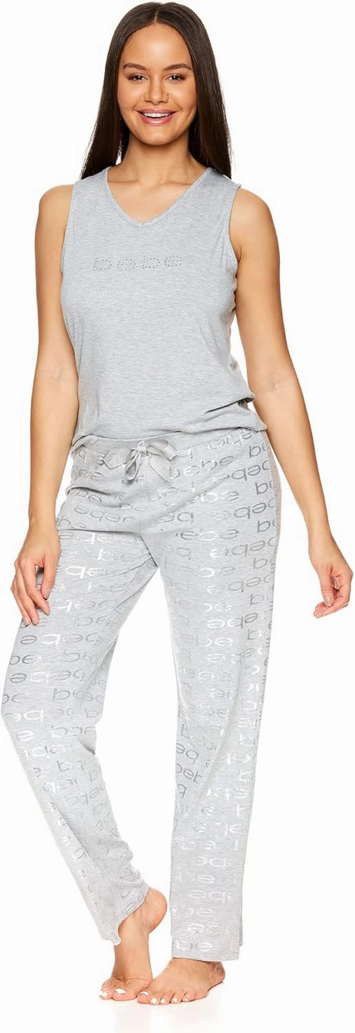 bebe Womens Pajama Sets, Logo Sleeveless Top and Pajama Pants, PJ Set for Women