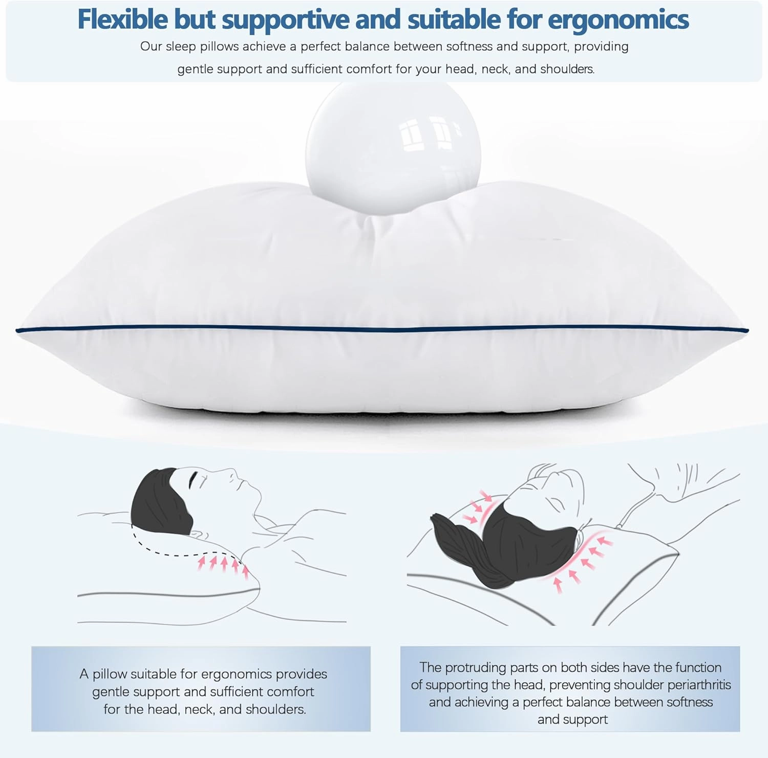 Bed Pillows for Sleeping, 2 Pack Queen Size, Cooling Hotel Quality Quality with Premium Soft Down Alternative Fill for Back, Stomach or Side Sleepers,18x28Inches