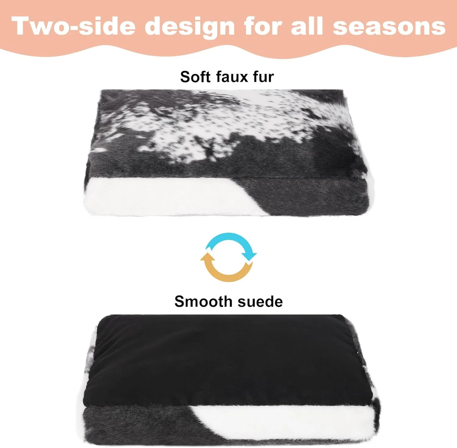 Bedfolks Plush Waterproof Dog Crate Bed, Removable Washable Cover, Faux Fur Pad for Small Dogs & Cats, 17"x12", Black-White Cowhide