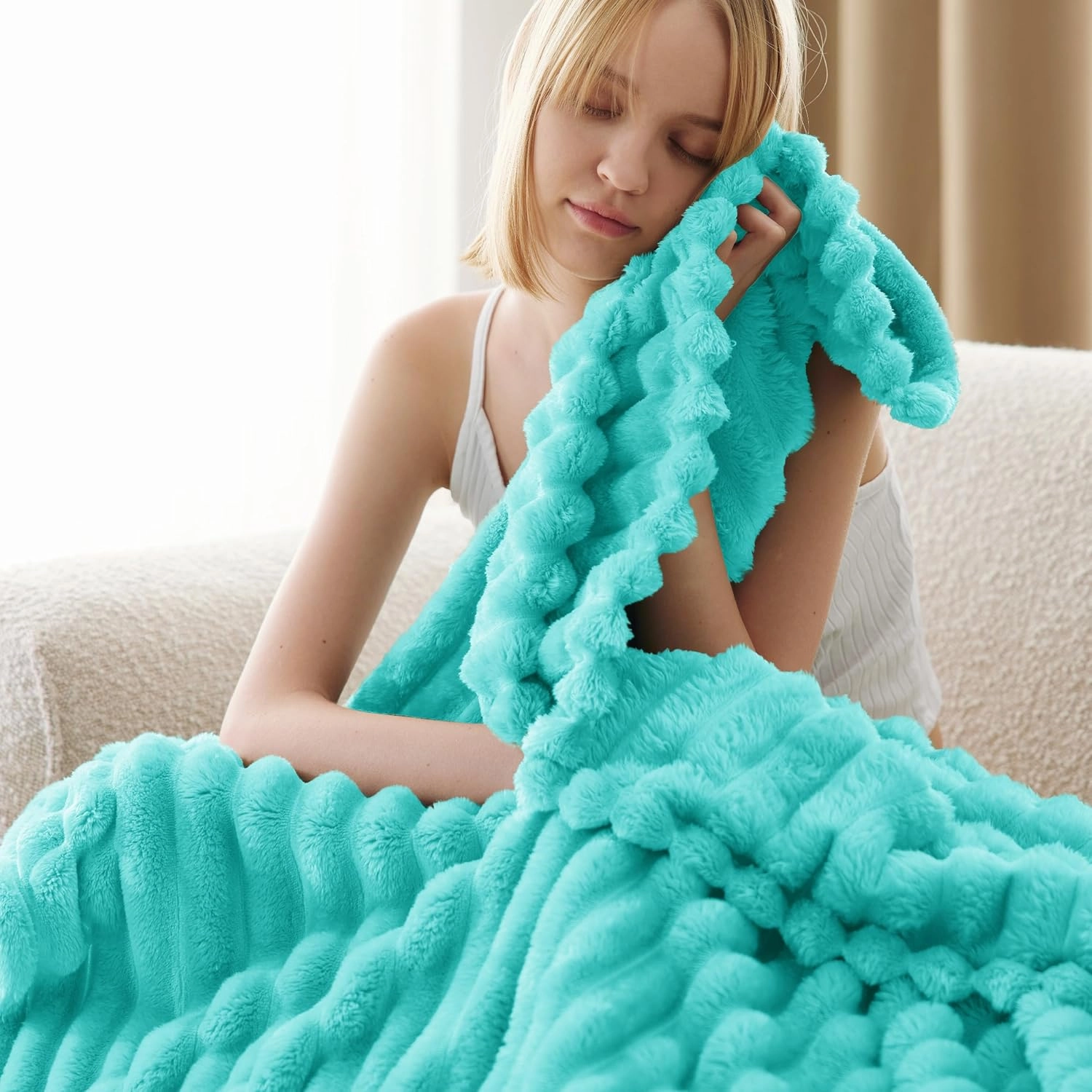 Bedsure Blue Fog Fleece Blanket for Couch - GentleSoft Cozy Soft Blankets for Women, Cute Small Throws for Girls, 60x80 Inches
